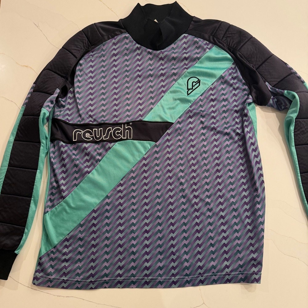 Reusch‎ Vintage 90's Goalkeeper Padded Long Sleeve Soccer Jersey XL Purple Teal